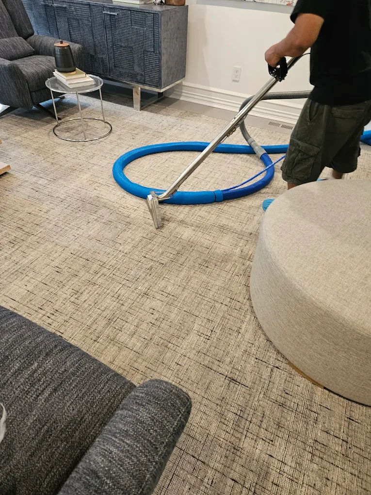 Area rug cleaned in place in a living room by Long Island Carpet Cleaning